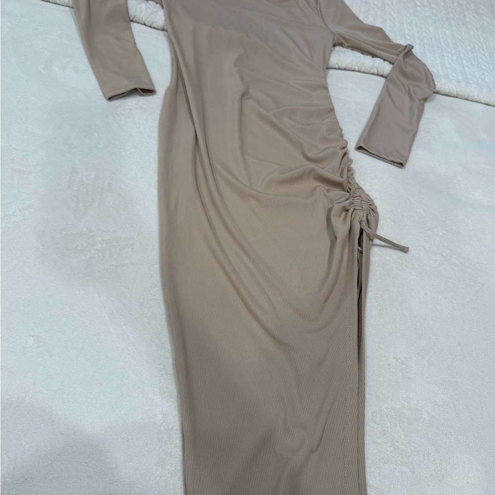 Elegant Tan Ruched Dress